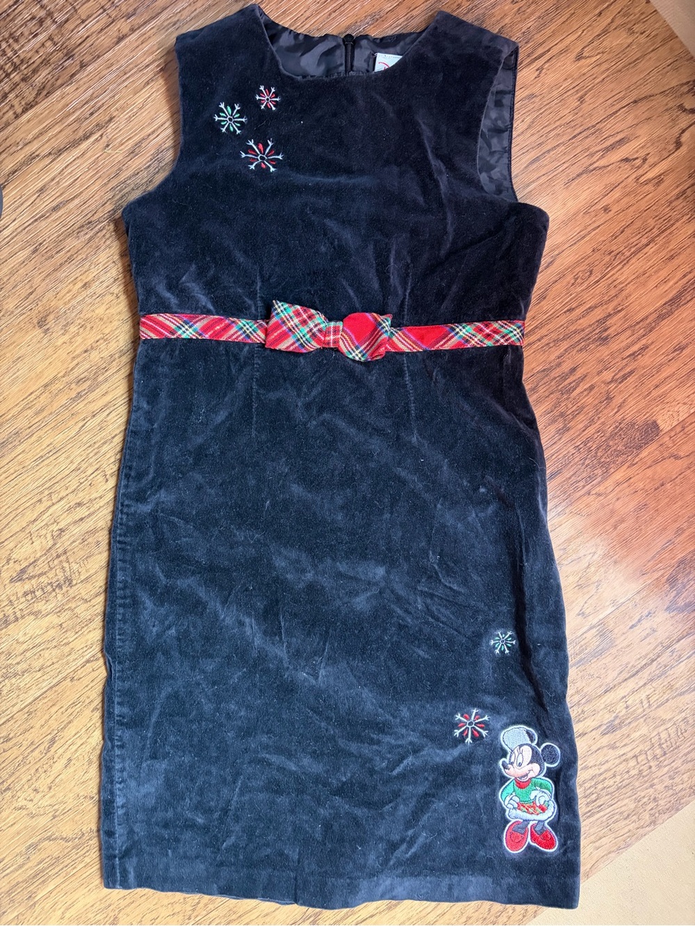 Disney Store Brand Girls 7/8 Velvet Jumper Minnie Mouse Snowflakes Plaid Bow